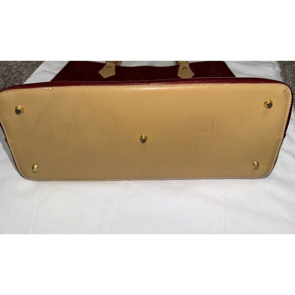 Arcadia Italy Red Patent Leather Tote Bag Monogram Embossed Large Satchel - Picture 5 of 11